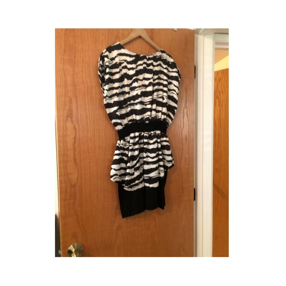 Zebra Print Mini Dress with Black Skirt Large